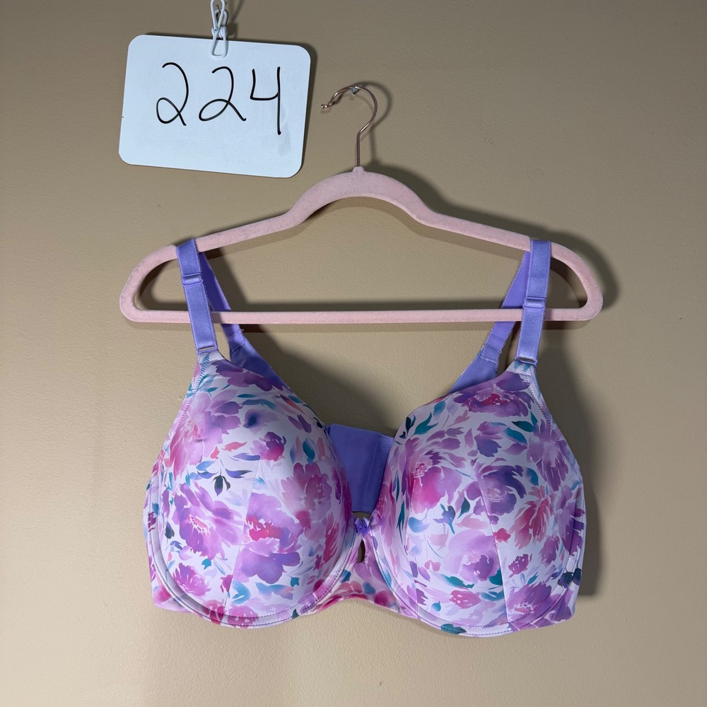 Torrid Purple Pink Floral Underwire Full Coverage Bra 40DDD Plus Size